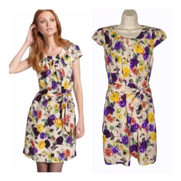 Kate Spade Elyse Dress S Small Short Sleeve Silk Belted Floral Career Church - Picture 2 of 14